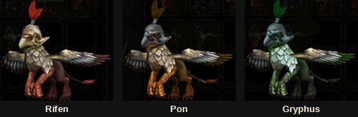 Los tres muuns montura que dropea Core Magriffy: Rifen, Pon y Gryphus
