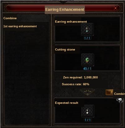 La ventana de mejora de aretes en el Chaos Goblin
