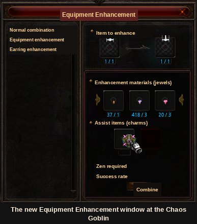 La nueva ventana de Equipment Enhancement en el Chaos Goblin