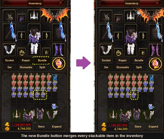 El nuevo botón Bundle en el inventario