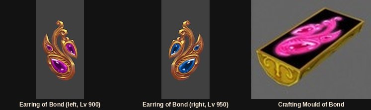 El Earring of Bond, izquierdo y derecho, con su molde de fabricación