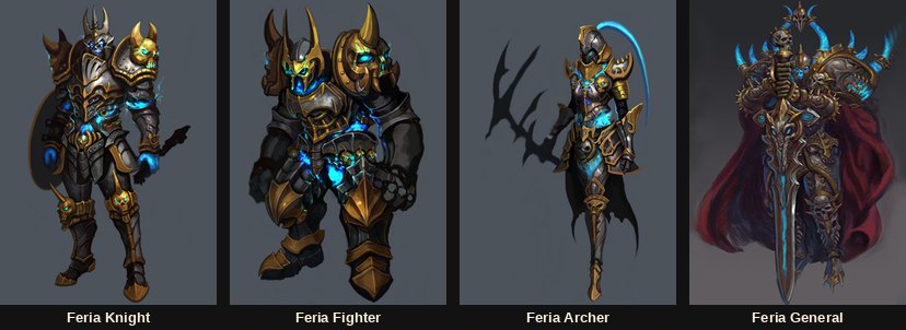 The Feria Knight, Feria Fighter, Feria Archer and Feria General
