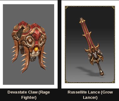 The Devastate Claw and Russellite Lance, the new level 400 socket weapons