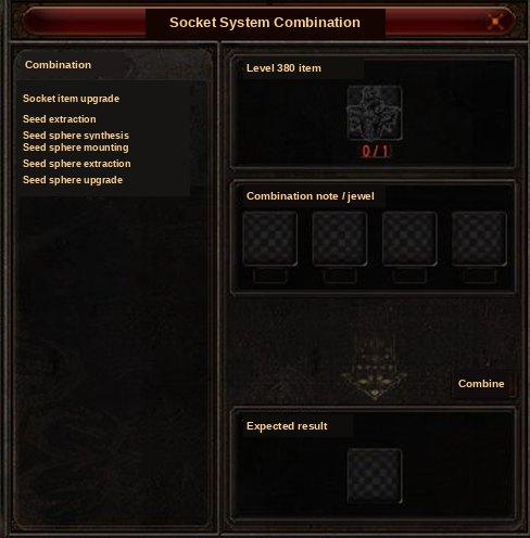 The unified socket system combination window at the Seed Master NPC