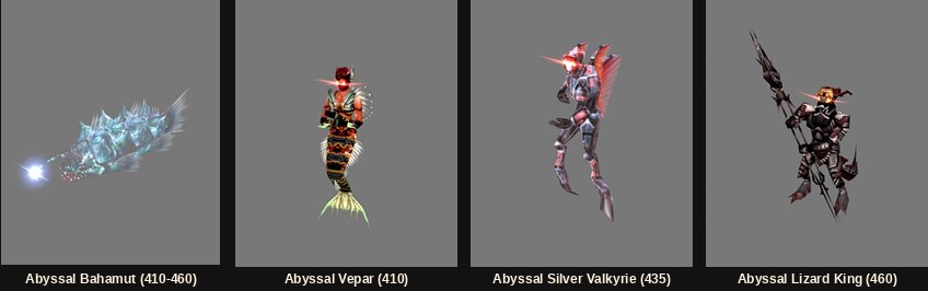 The Atlans Abyss monsters: Bahamut, Vepar, Silver Valkyrie and Lizard King