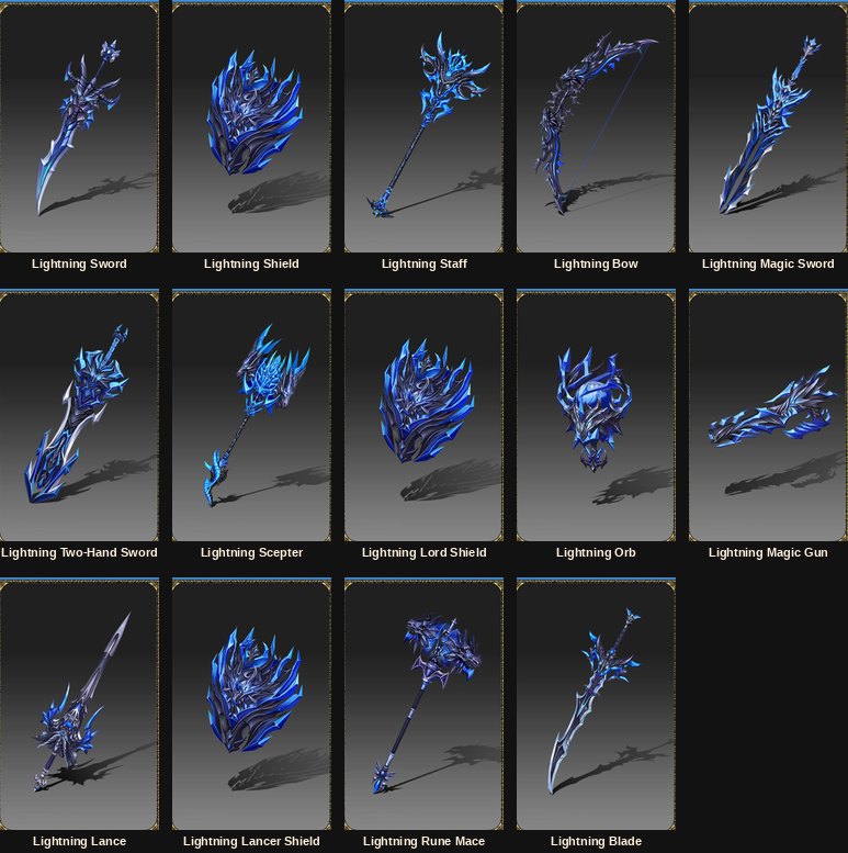 Vũ khí và khiên mastery bậc 10 Lightning
