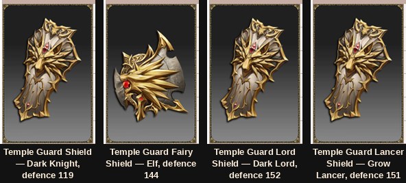 Bốn khiên Legendary Temple Guard trong Mu Online Season 20