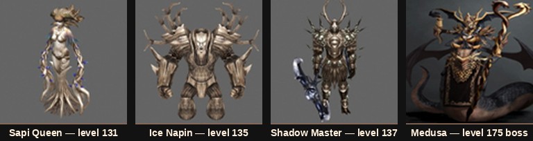 Sapi Queen, Ice Napin, Shadow Master és a Medusa boss a Mu Online Season 5-ben