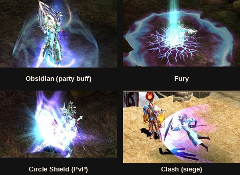 Buffy i skille oblężnicze Grow Lancer: Obsidian, Fury, Circle Shield i Clash
