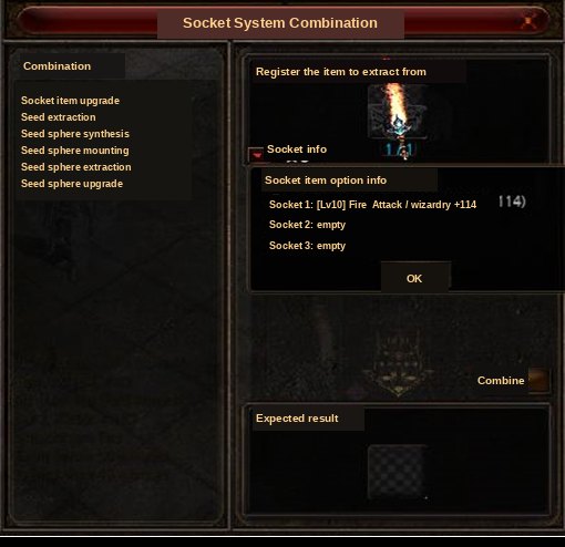 Zakładka wyjmowania seed sphere z osadzoną sferą ognia levelu 10