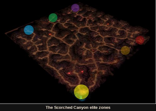 As zonas de elite do Scorched Canyon marcadas no mapa