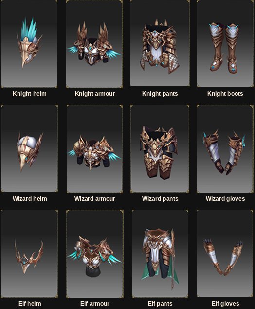 Armadura Celestial Brilliant para Knight, Wizard e Elf