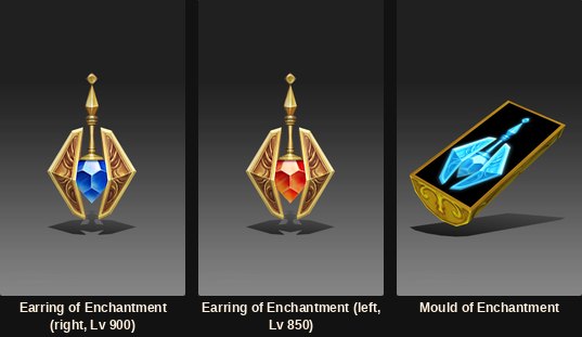 O Earring of Enchantment, esquerdo e direito, com seu molde de criação