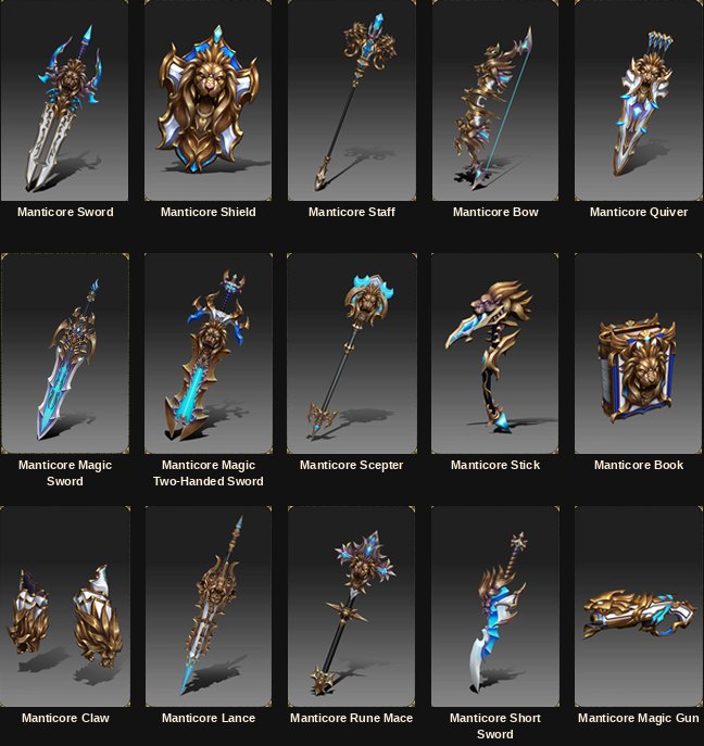 Todas as quinze armas mastery Manticore de 7º tier e o Manticore Shield