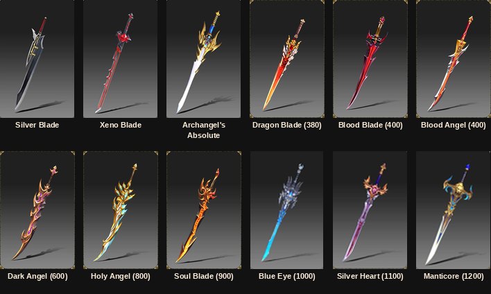 As lâminas do Illusion Knight, de Silver Blade a Manticore