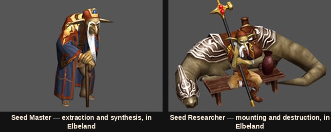Os NPCs Seed Master e Seed Researcher em Elbeland