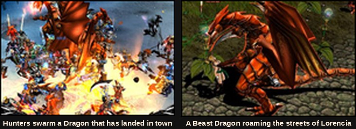 Evenimentul Dragon Raid din Mu Online, cu jucători luptând cu un Beast Dragon în oraș