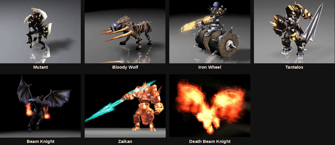 Monștrii din Tarkan în Mu Online, inclusiv Zaikan și Death Beam Knight