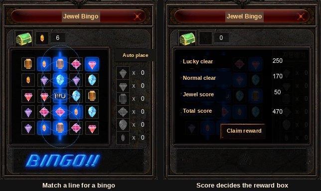 Tabla minijocului Jewel Bingo și panoul de scor