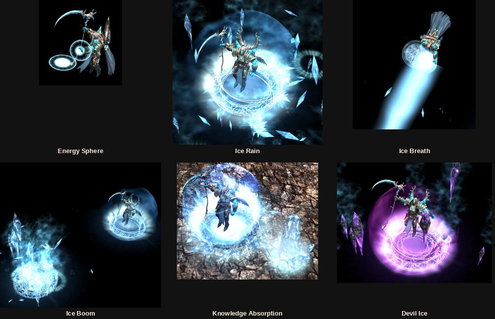 Skill-urile lui Nix: Energy Sphere, Ice Rain, Ice Breath, Ice Boom, Knowledge Absorption și Devil Ice