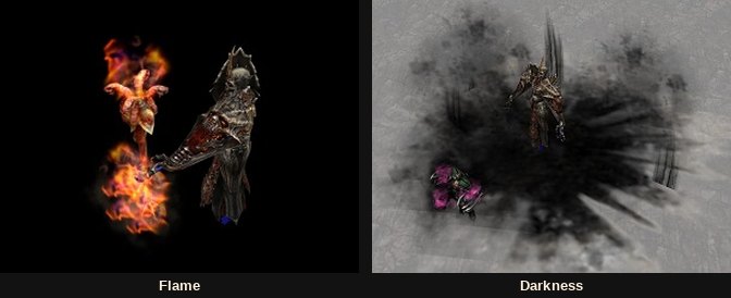 God of Darkness folosind skill-urile Flame și Darkness