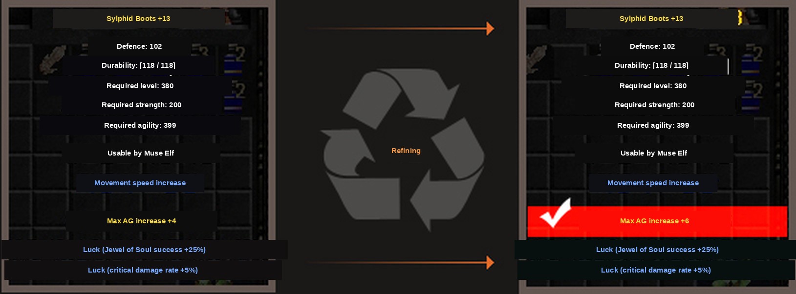 Refine pentru creșterea unei opțiuni de enhance în Mu Online Season 2