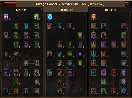Дерево мастер-скиллов Mirage Lancer с ветками Divinity, Retribution и Tenacity