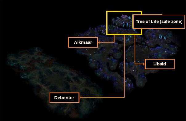Tree of Life güvenli bölgesi, Alkmaar, Ubaid ve Debenter ile Acheron haritası