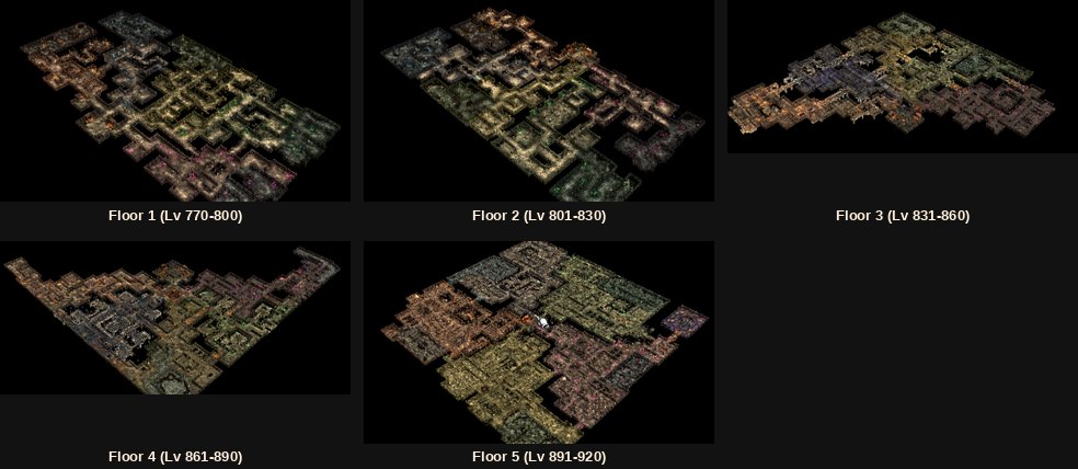 The five floors of the Deep Dungeon hunting ground