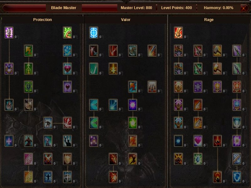The renewed master skill tree window on a Blade Master