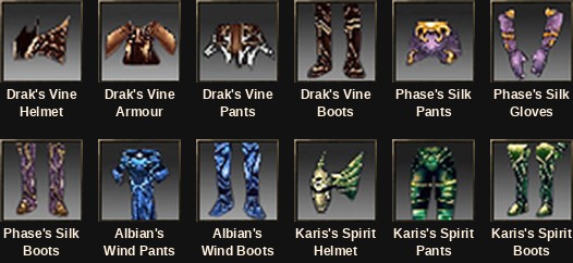 The four Elf set items added in Mu Online Season 5